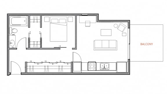A floor plan of a house with a balcony on the side.
