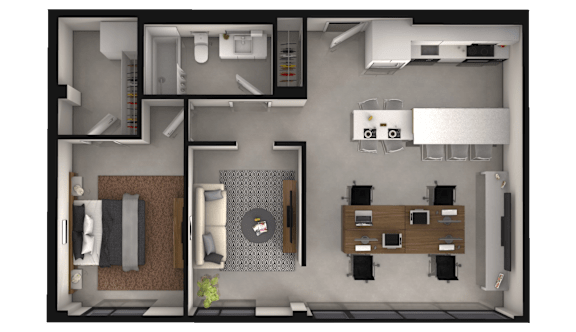 a floor plan of a small apartment with a bedroom and a living room