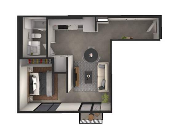A 3D rendered image of a modern bathroom.