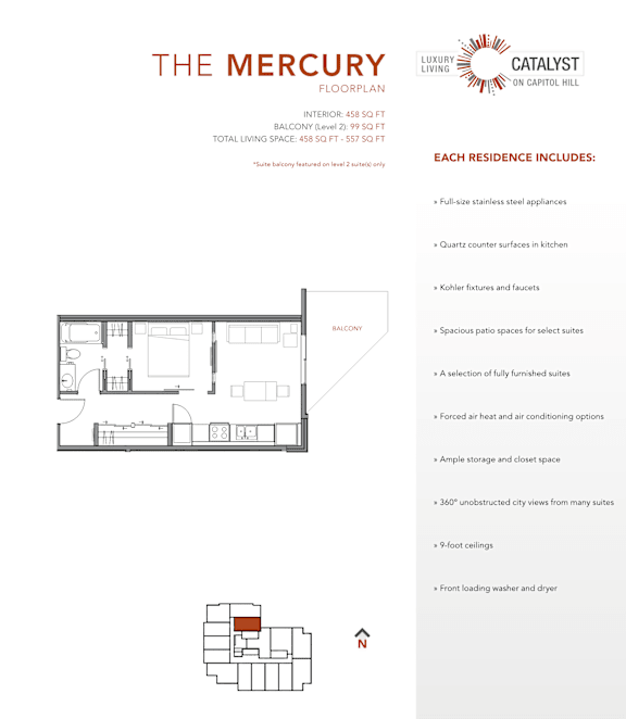 A page from a brochure for The Mercury, a luxury living space on Capitol Hill.