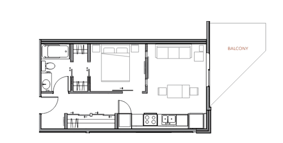 A black and white drawing of a balcony layout.