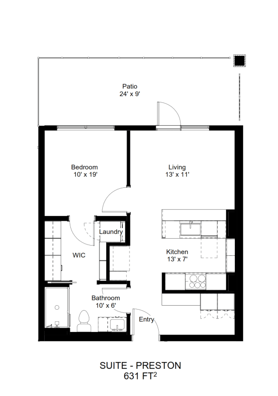 A floor plan of a suite in Preston 631 FT2.