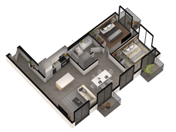 3d floor plan of a bedroom apartment