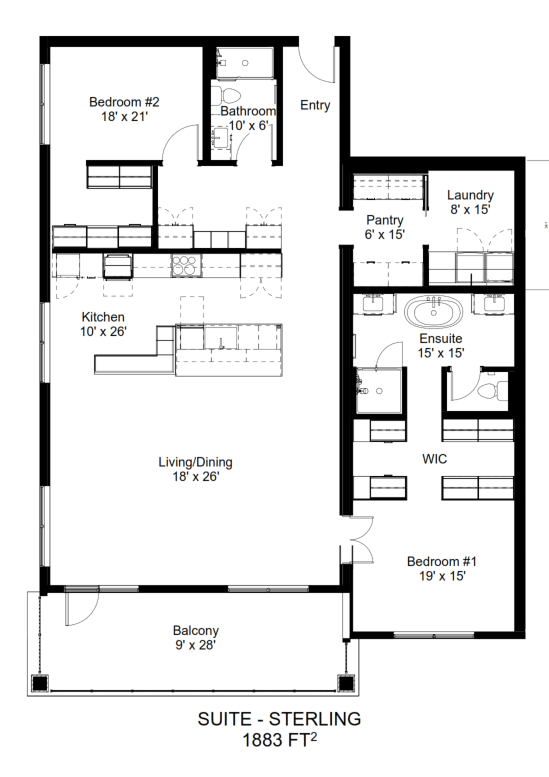 A floor plan of a 1883 apartment layout.