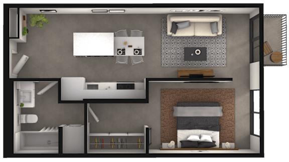 a floor plan of a bedroom with a bathroom and a living room