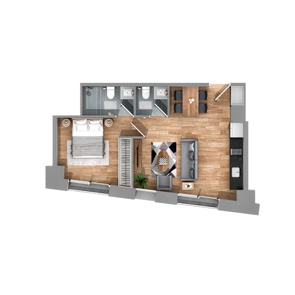 3d floor plan of a 2100 sq ft apartment