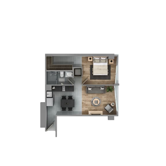 a bedroom floor plan on a gray background