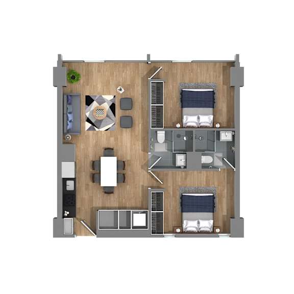 a floor plan of a house with a bedroom and a living room