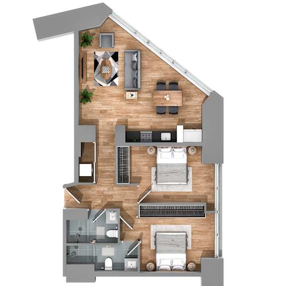 a floor plan of a house with a bedroom and a living room