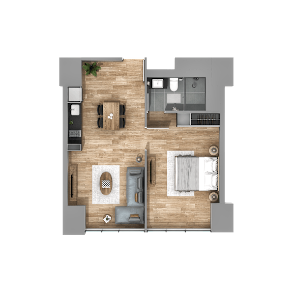 A top-down view of a house layout with a central courtyard.