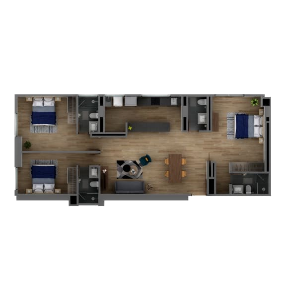 a rendering of the 1st floor floor plan of a 1 bedroom apartment