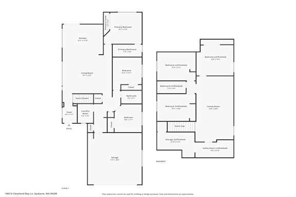 2d floorplan of a 3 bedroom, 2 bathroom residence.