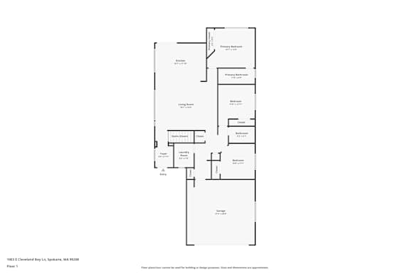 2d floorplan of the first floor of a 3 bedroom, 2 bathroom residence.