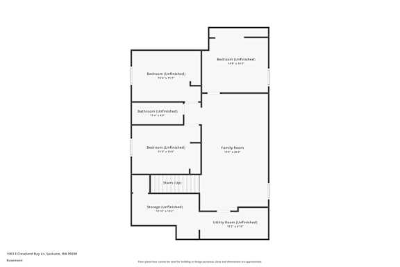 2d floorplan of the basement level of a 3 bedroom, 2 bathroom residence.