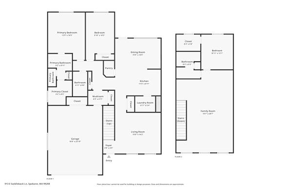 2d floorplan showing both floors of a 3 bedroom, 3 bathroom residence.