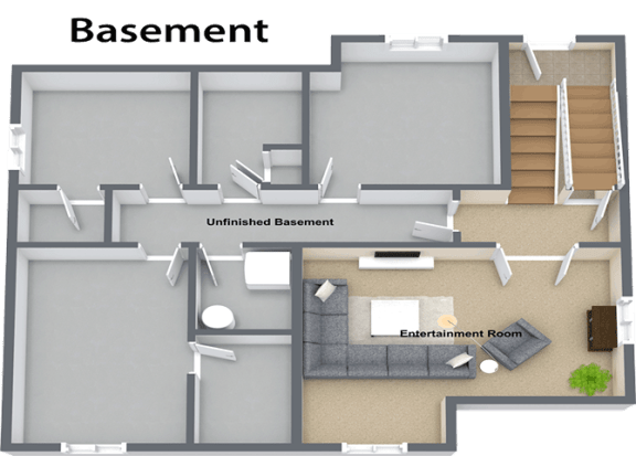 a floor plan of a room with a bathroom and a basement