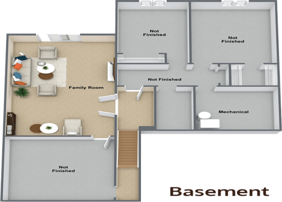 a floor plan of a basement with a bedroom and a living room