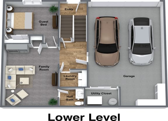 a floor plan of a house with a car in the center