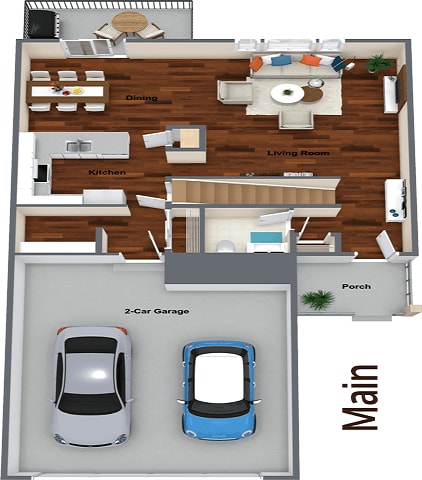 3d rendering of a house with a car in the garage