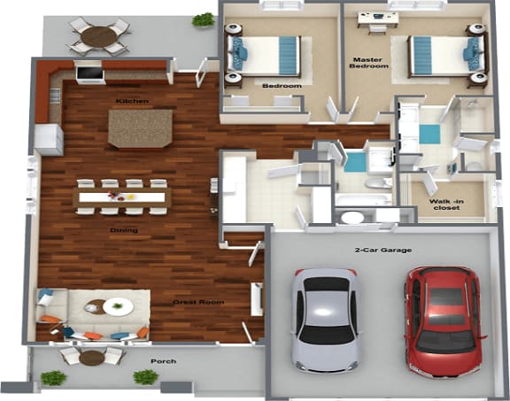 a floor plan of a house with a car in the living room