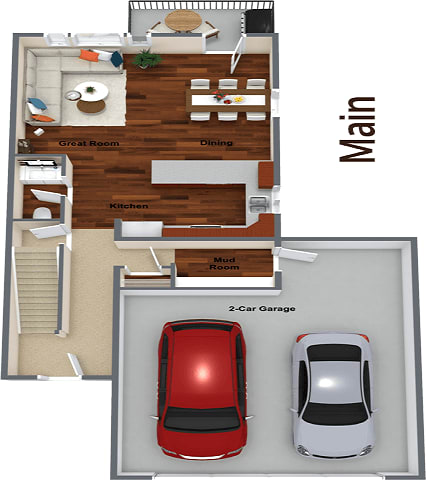 a floor plan of a car garage and a room with a desk