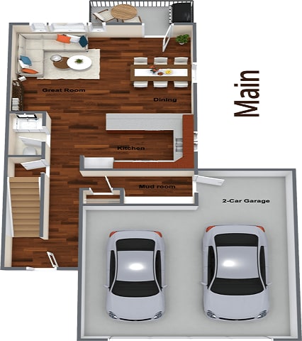 a floor plan of a house with two cars in it