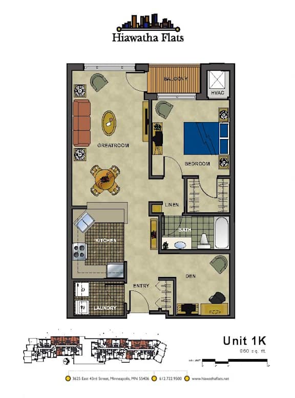 2d floorplan of a 1 bedroom, 1 bathroom unit