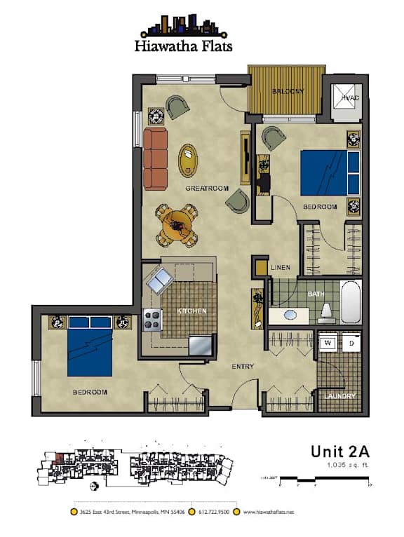 2d floorplan of a 2 bedroom, 1 bathroom unit