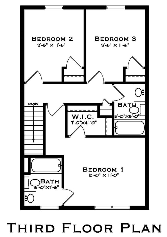 townhome bedroom floorplan  3rd floor at Hadley Place Apartments, Pennsylvania