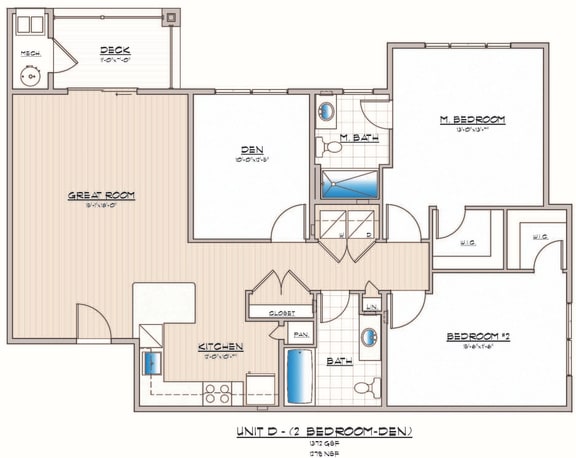 Floor Plan  2 bedroom floorplan with den  at Hadley Place Apartments, Pennsylvania