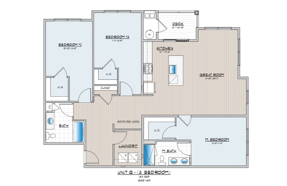 Floor Plan  3 bedroom apartment  at Rowen Place Apartments, Pennsylvania, 17331
