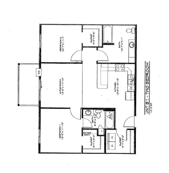 A floor plan of a residential unit with labeled rooms and dimensions.