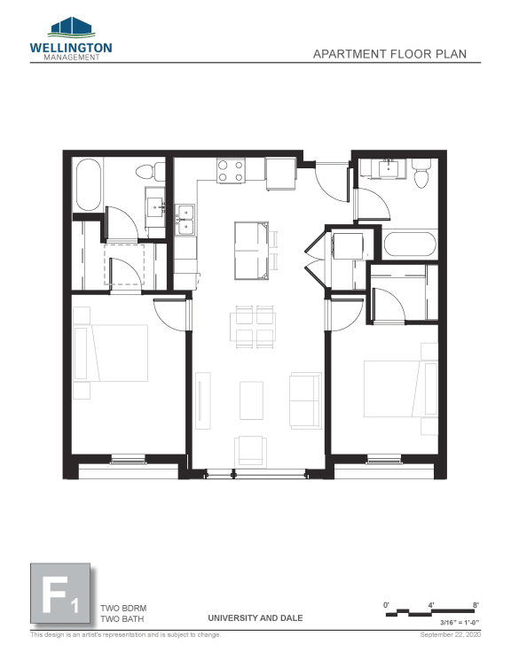 a floor plan of a bedroom apartment