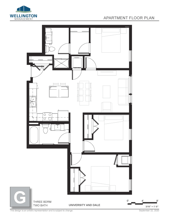 a floor plan of a home with a bedroom and a living room