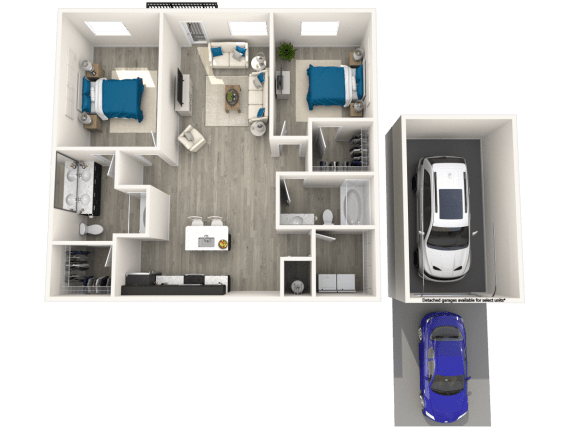 a rendering of a 3 bedroom floor plan with a car in the garage