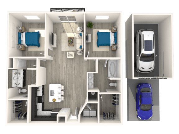 a 3 bedroom floor plan is shown in this rendering