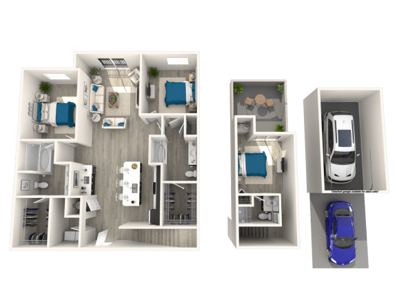 a 3176 sq ft apartment is shown with three views of the floor plan