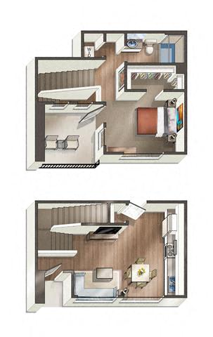 a floor plan of a house with a bedroom and a living room