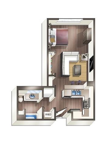 studio furnished floorplan at Vive on the Park in San Diego