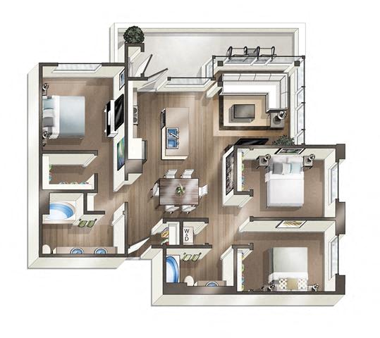 a 3d drawing of a floor plan of a house