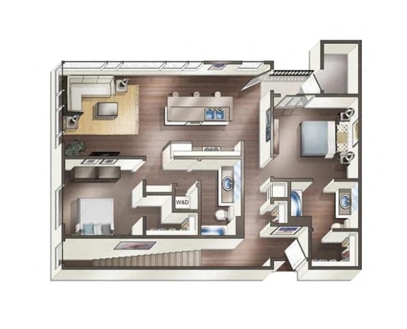 a 3d drawing of a floor plan of a house