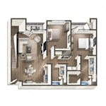 the floor plan of the house with a pool and bedrooms