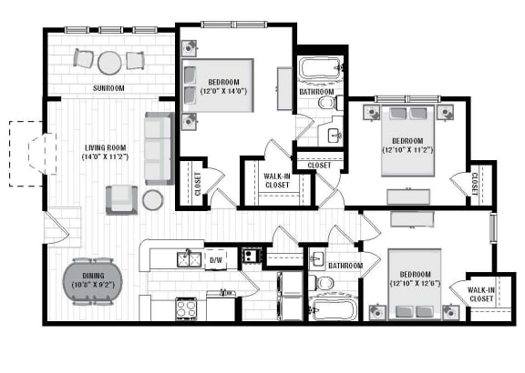 The Reserve at Wescott Apartments Hogan Sunroom Floor Plan