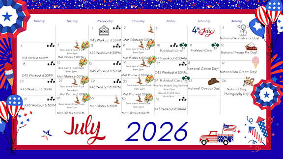 A calendar for June 2026 with various events and activities listed.
