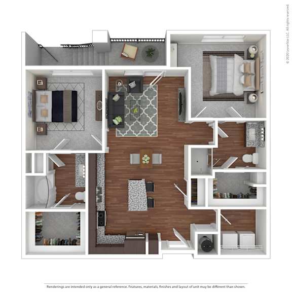 A floor plan of a house with a kitchen, living room, dining room, and bedrooms.