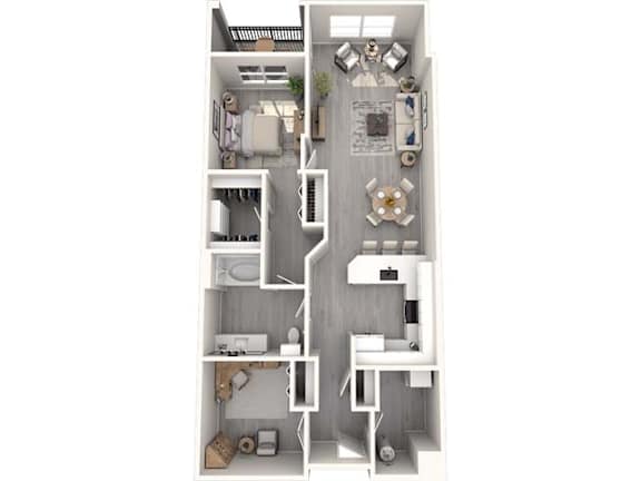 A diagram of a house layout with a kitchen, living room, and bathroom.