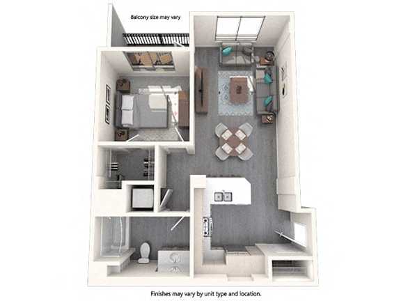 A diagram of a house layout with a balcony and a bathroom.