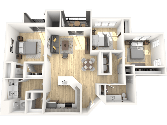 The Laurel C1 Three Bedroom Two Bathroom Floor Plan