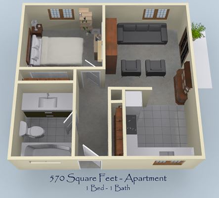 1 Bedroom 1 Bath Floorplan at University Square Apartments, Davis, California