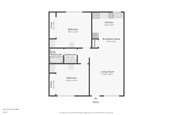 A floor plan of a one bedroom apartment.